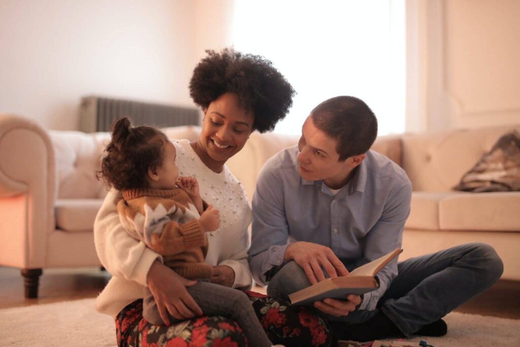 Parents talking to toddler